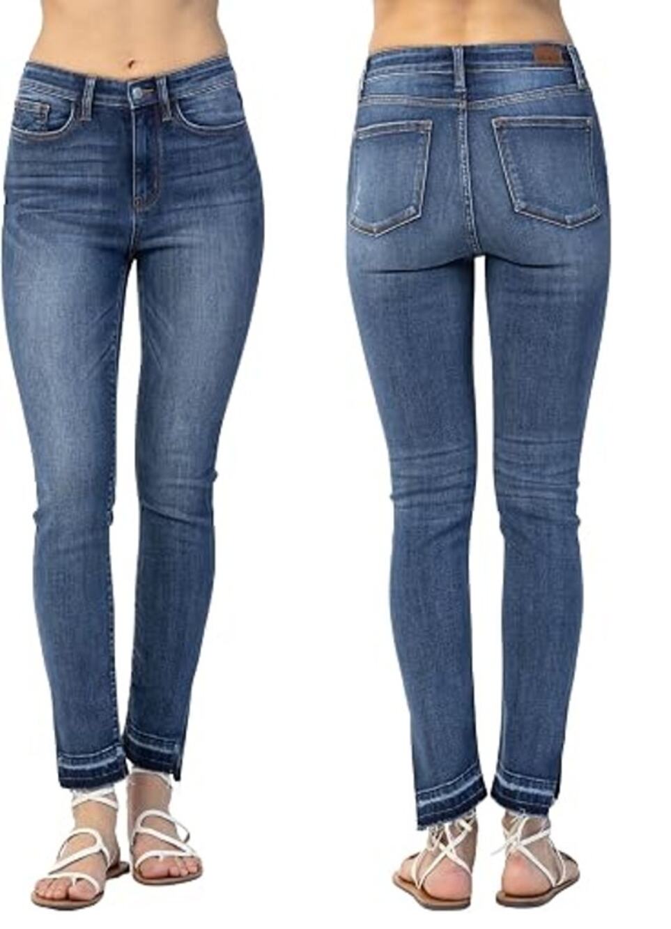 Judy Blue High Waisted Denim Skinny Jeans with Side Slit Released Hem Blue 5/27